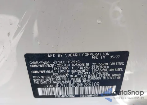 2022 Subaru Crosstrek Limited z USA, uszkodzony, nr VIN JF2GTHNC0NH286109